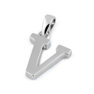 Sterling Silver Plain Letter V Initial Pendant
